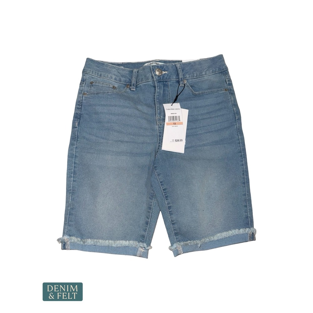 NEW Calvin Klein Jeans Mid Rise Skinny Bermuda Shorts Cirrus Light Wash Denim